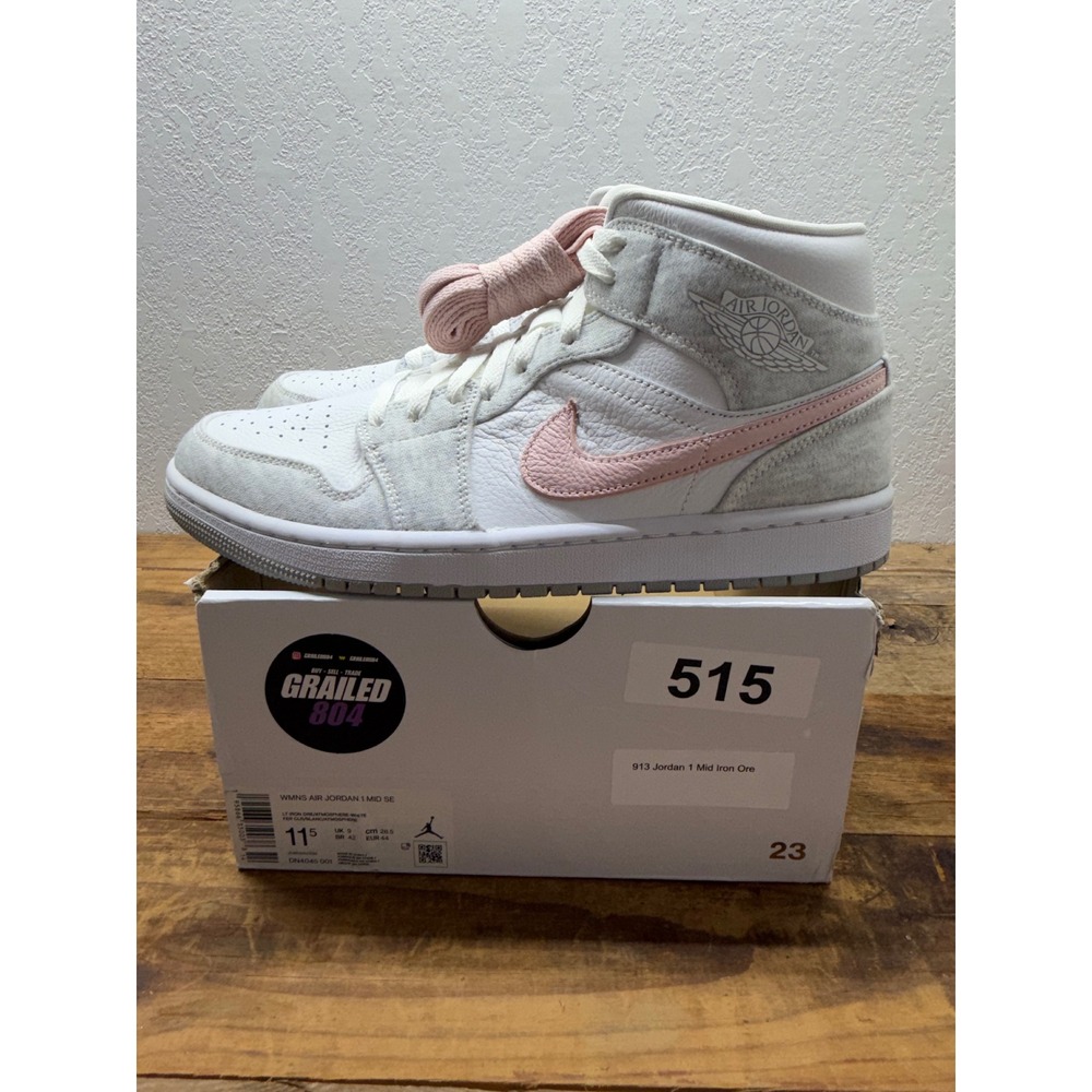 Nike Air Jordan 1 Mid SE Iron Ore White Atmosphere Pink DN4045-001 Womens 11.5
